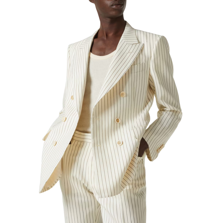 Veste croisée TOM FORD Dylan laine soie écru rayure Tennis