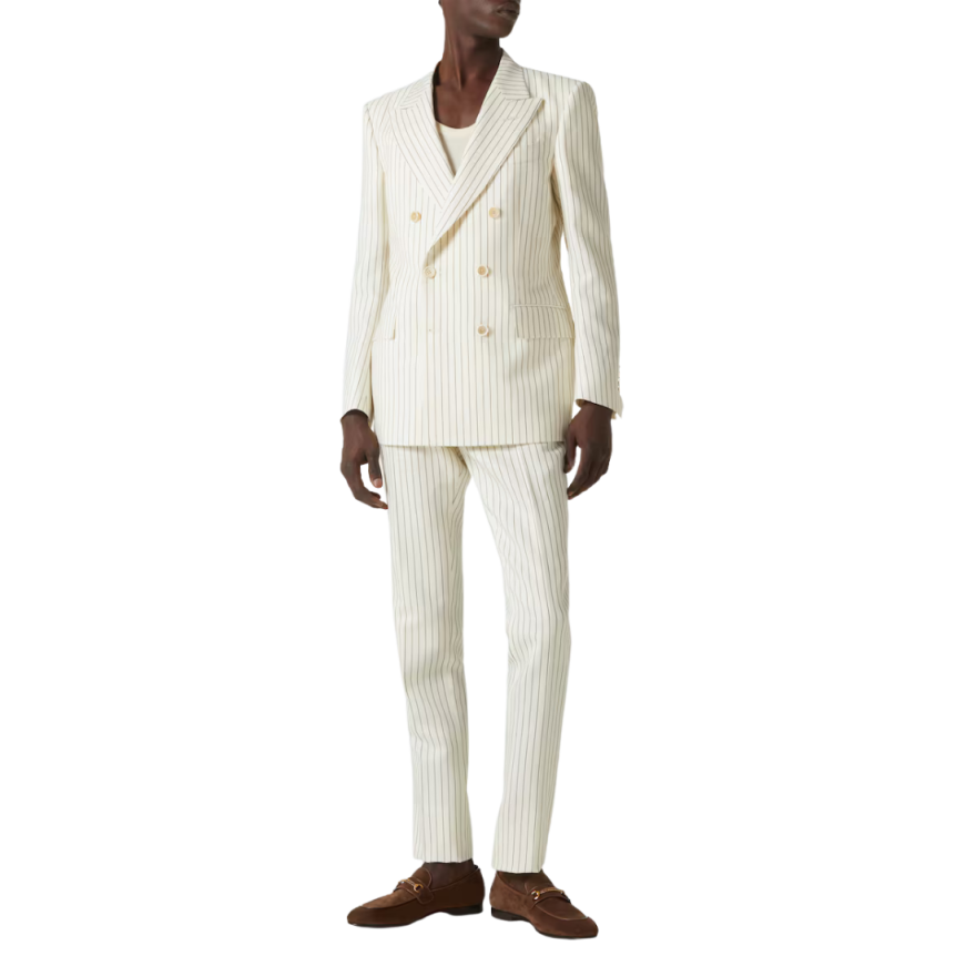 Veste croisée TOM FORD Dylan laine soie écru rayure Tennis