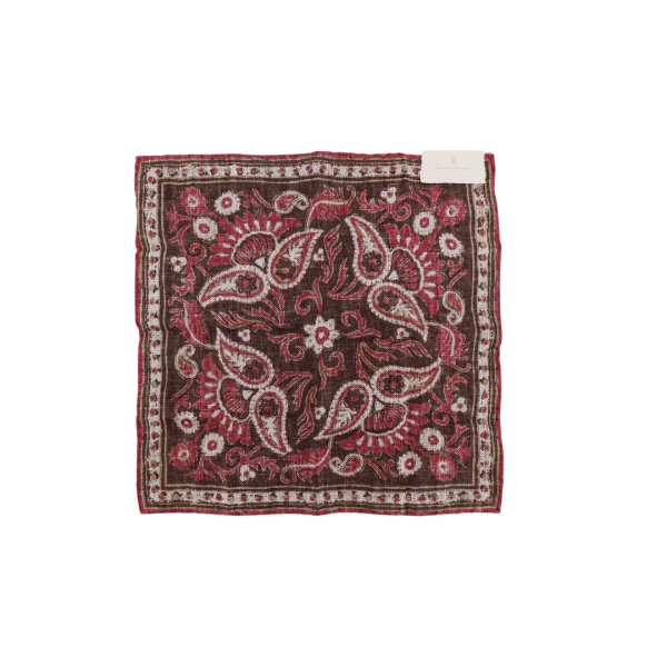 Pochette lin soie BRUNELLO CUCINELLI marron fleur rose