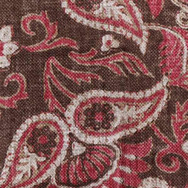 Pochette lin soie BRUNELLO CUCINELLI marron fleur rose