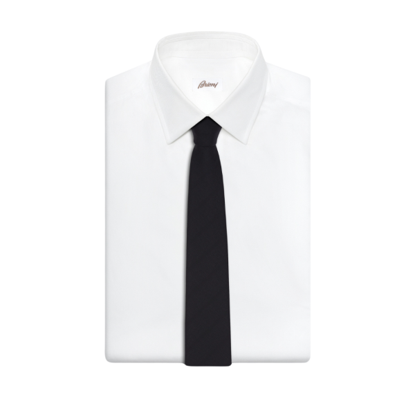 Cravate BRIONI laine fines rayures noir