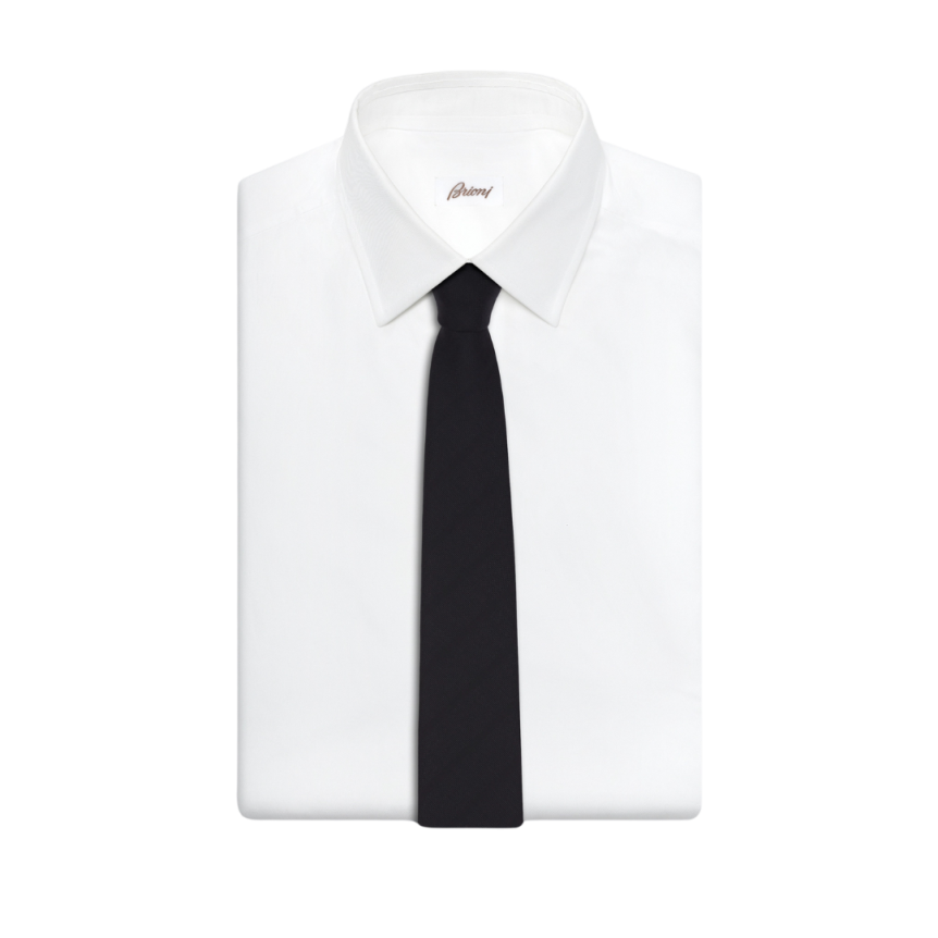 Cravate BRIONI laine fines rayures noir