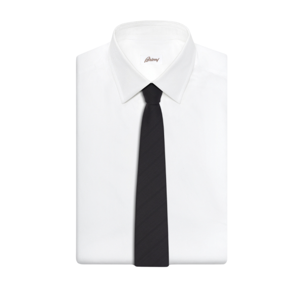 Cravate BRIONI laine fines rayures marron foncé