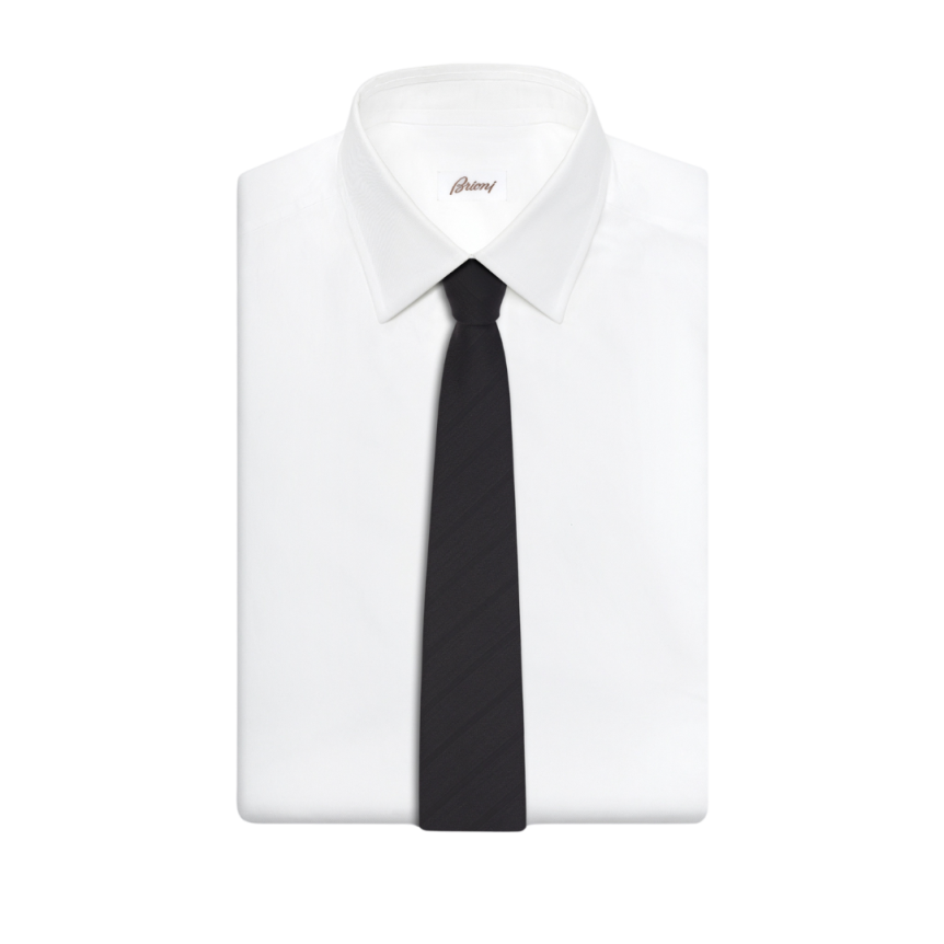 Cravate BRIONI laine fines rayures marron foncé