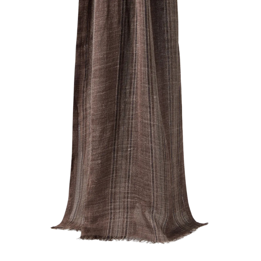 Echarpe BRUNELLO CUCINELLI soie lin marron rayure