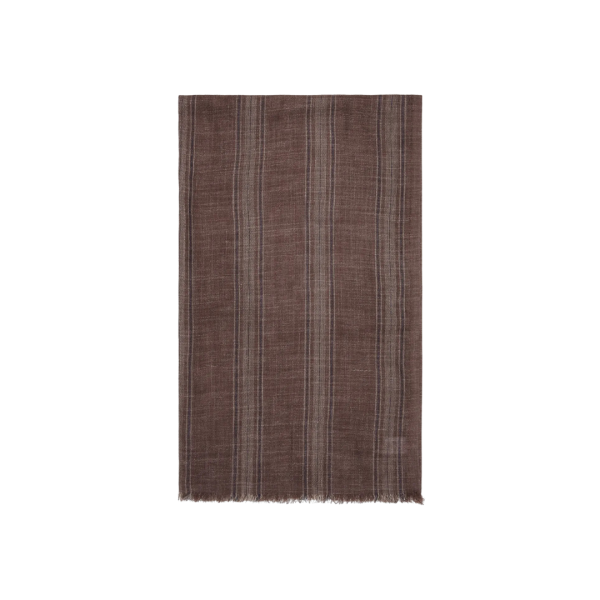 Echarpe BRUNELLO CUCINELLI soie lin marron rayure