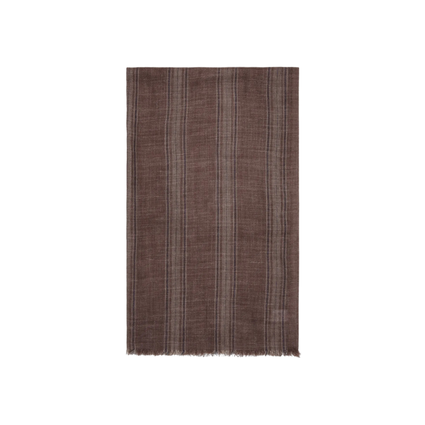 Echarpe BRUNELLO CUCINELLI soie lin marron rayure