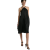 Robe trapèze satin viscose léger noir encolure américaine bijou