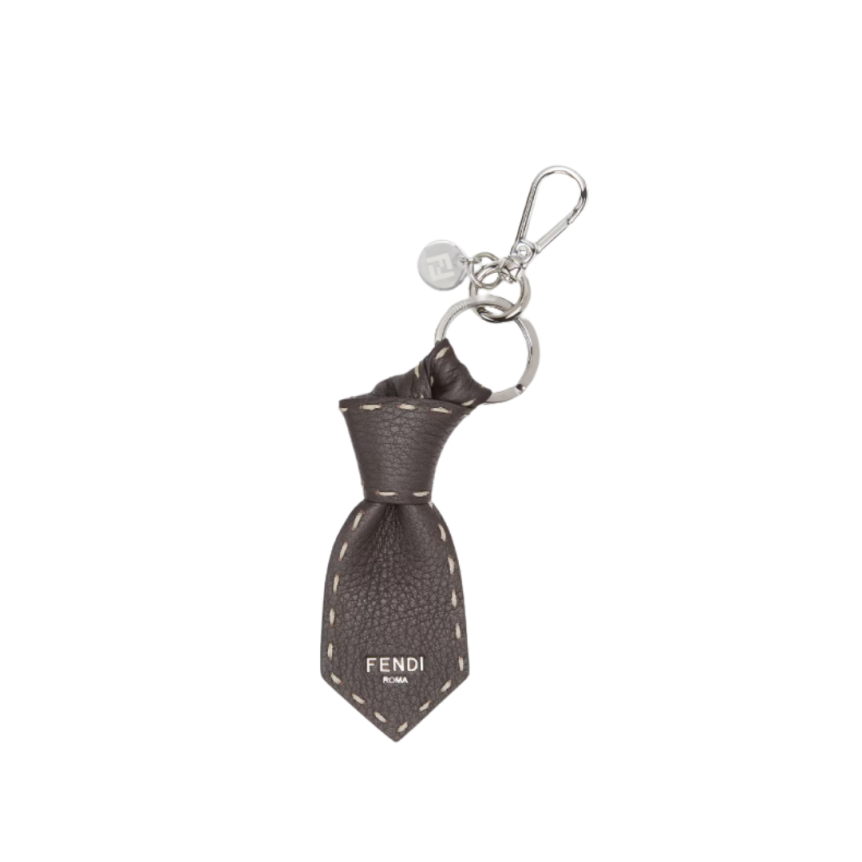 Porte clés FENDI Bijou sac cravate cuir marron