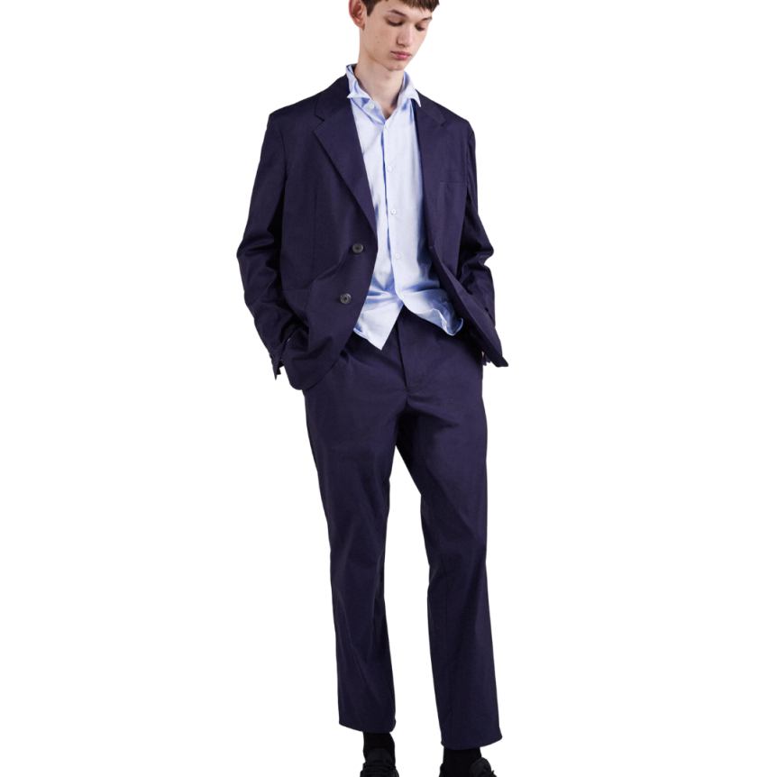 Pantalon ajusté PRADA popeline coton extensible bleu encre