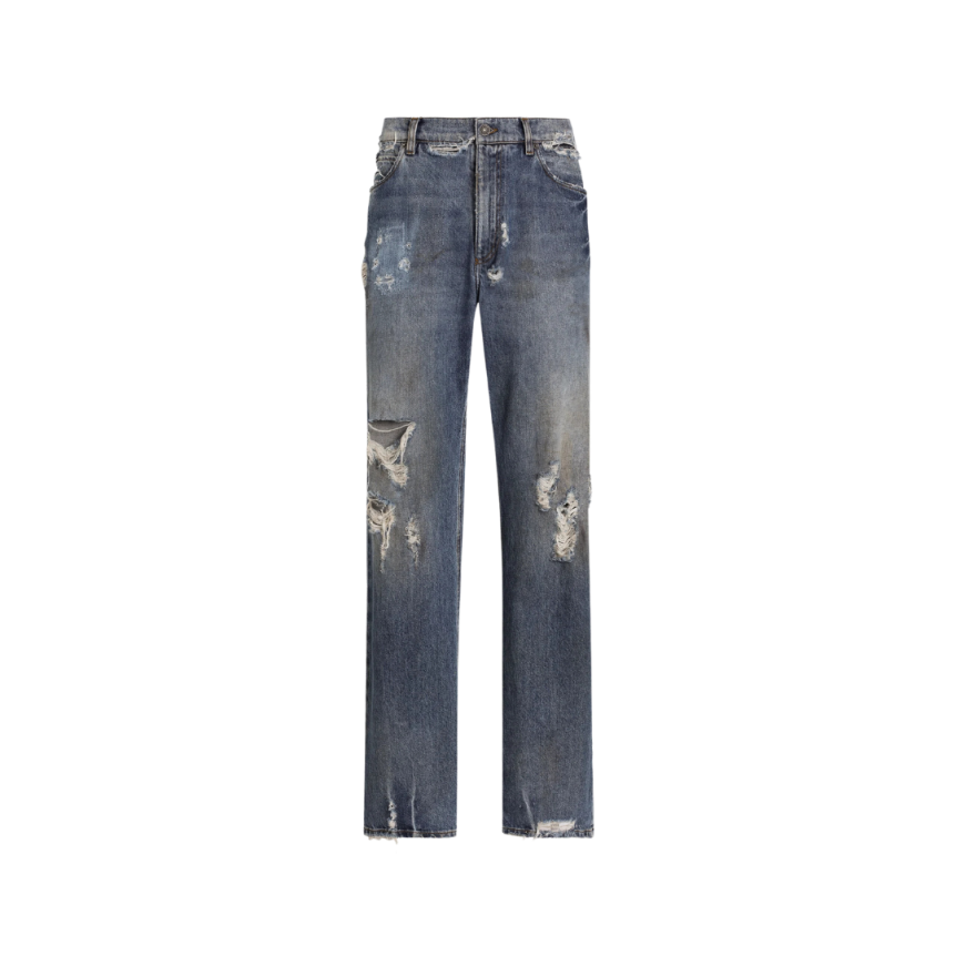 Jean large DOLCE & GABBANA 5 poches denim coton bleu déchiré
