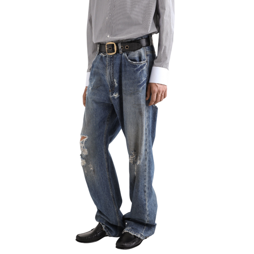 Jean large DOLCE & GABBANA 5 poches denim coton bleu déchiré