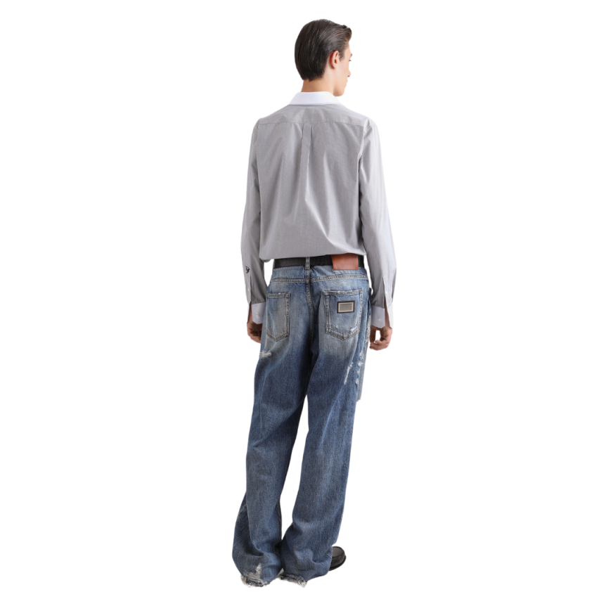 Jean large DOLCE & GABBANA 5 poches denim coton bleu déchiré