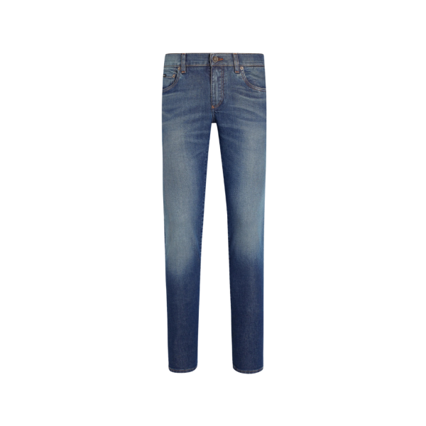 Jean DOLCE & GABBANA 5 poches skinny denim coton stretch bleu logo brodé