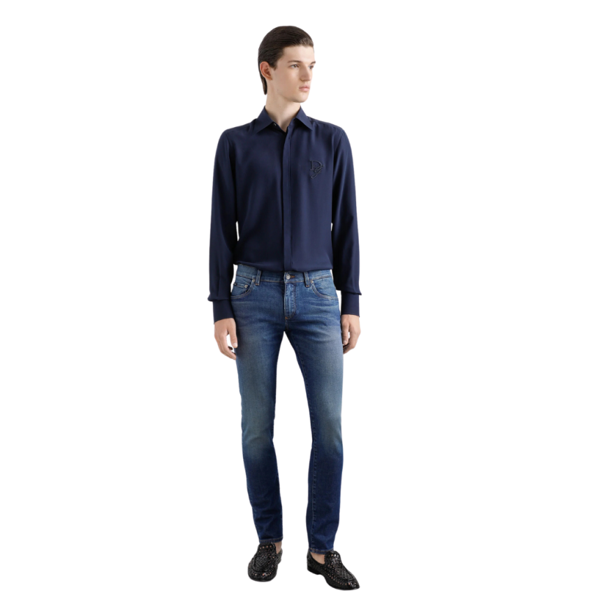 Jean DOLCE & GABBANA 5 poches skinny denim coton stretch bleu logo brodé