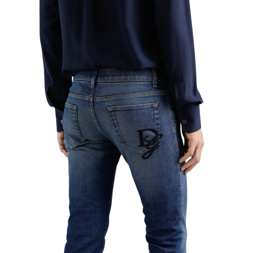 Jean DOLCE & GABBANA 5 poches skinny denim coton stretch bleu logo brodé