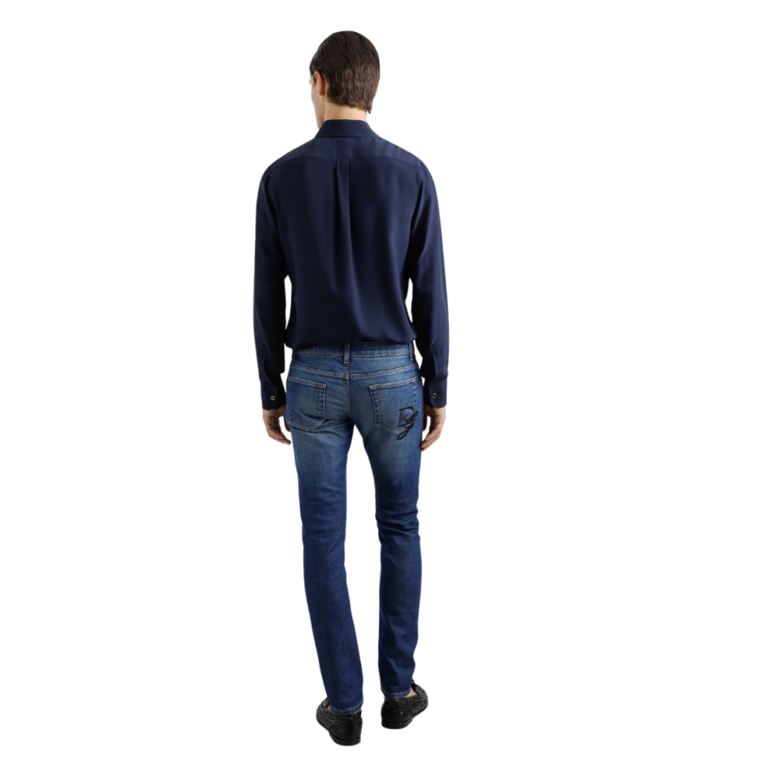 Jean DOLCE & GABBANA 5 poches skinny denim coton stretch bleu logo brodé