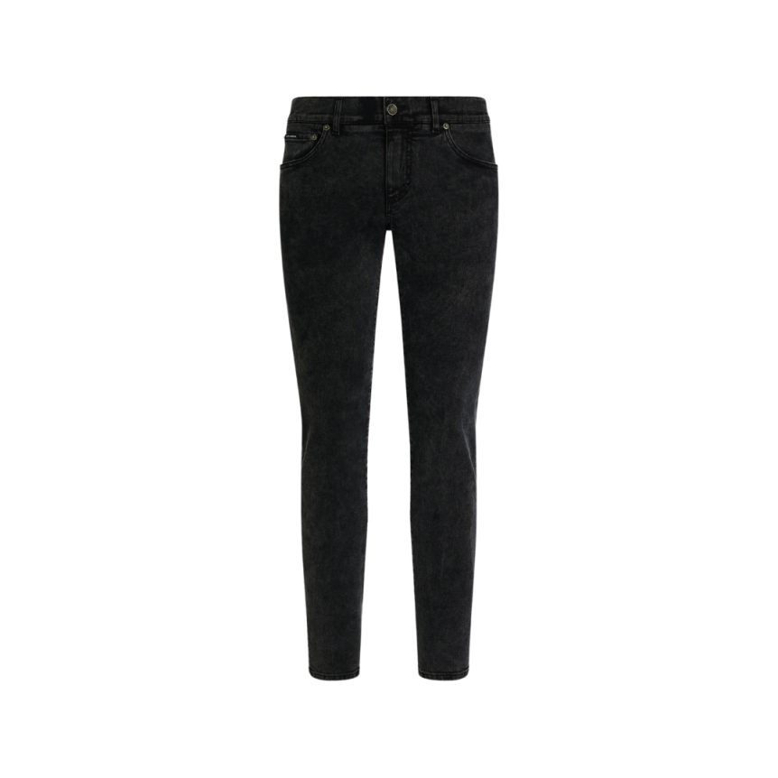 Jean DOLCE & GABBANA 5 poches skinny denim coton stretch gris plaque