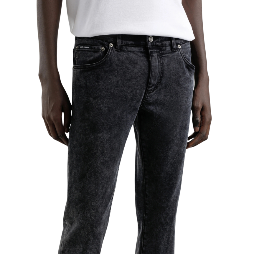 Jean DOLCE & GABBANA 5 poches skinny denim coton stretch gris plaque