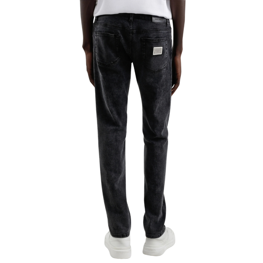 Jean DOLCE & GABBANA 5 poches skinny denim coton stretch gris plaque