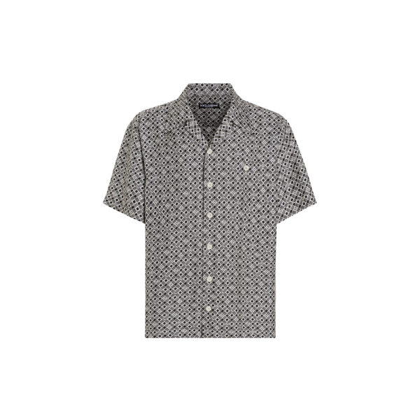 Chemise hawaïenne DOLCE & GABBANA twill soie imprimé cravate noir blanc