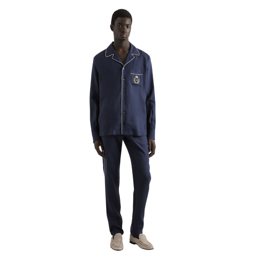 Pantalon de pyjama DOLCE & GABBANA  lin lin bleu marine bande blanche