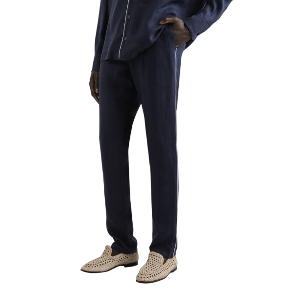 Pantalon de pyjama DOLCE & GABBANA  lin lin bleu marine bande blanche