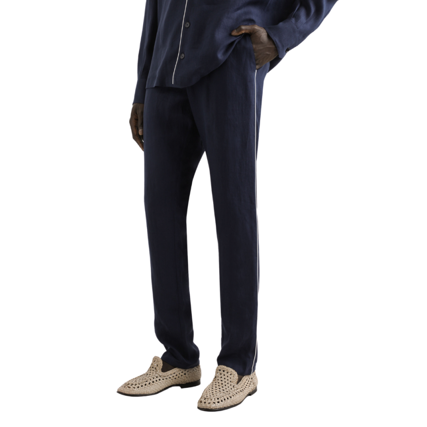 Pantalon de pyjama DOLCE & GABBANA  lin lin bleu marine bande blanche