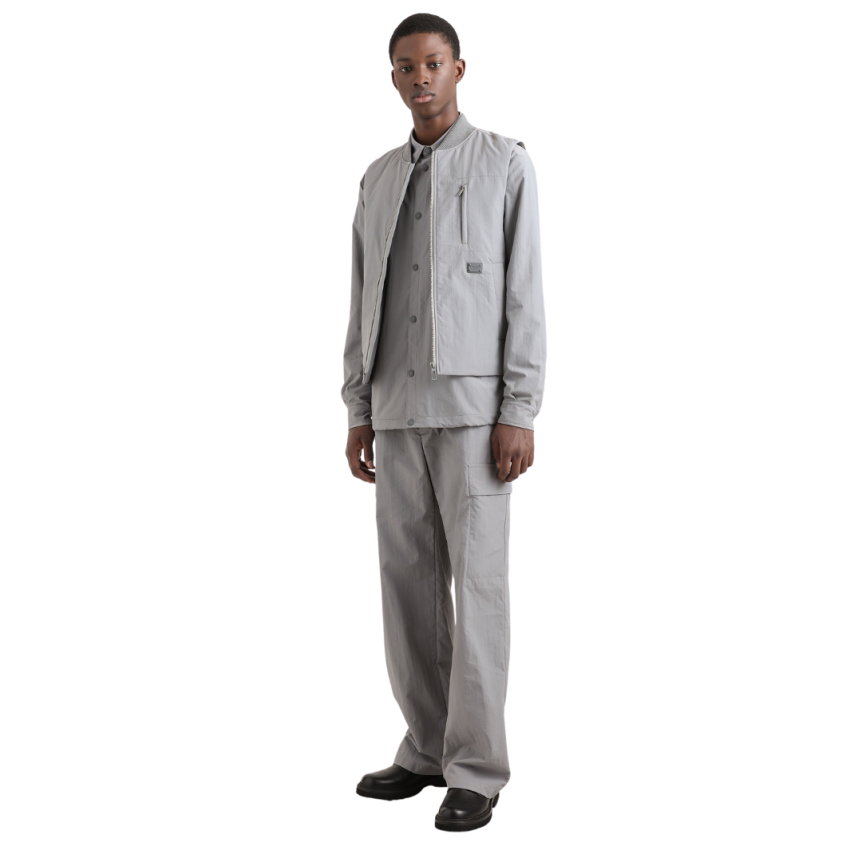 Veste Sur chemise DOLCE & GABBANA pression tissu technique nylon gris étiquette