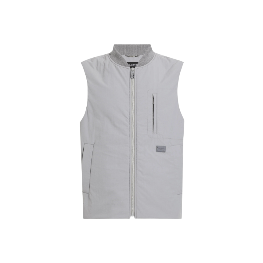 Gilet DOLCE & GABBANA tissu technique rembourré nylon gris clair étiquette