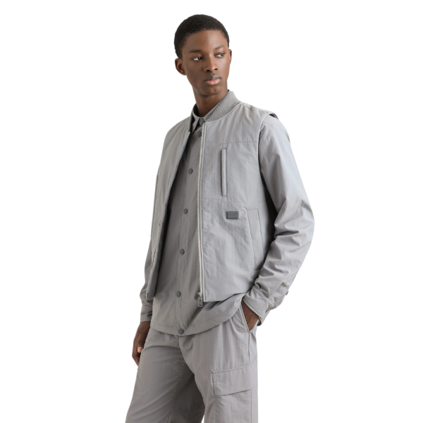 Gilet DOLCE & GABBANA tissu technique rembourré nylon gris clair étiquette