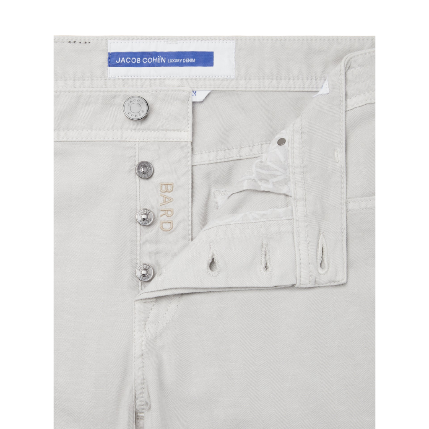 Pantalon jean JACOB COHEN Bard slim lin coton chevrons gris clair