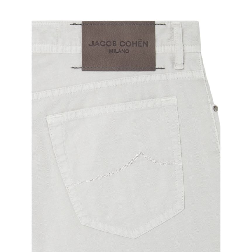 Pantalon jean JACOB COHEN Bard slim lin coton chevrons gris clair