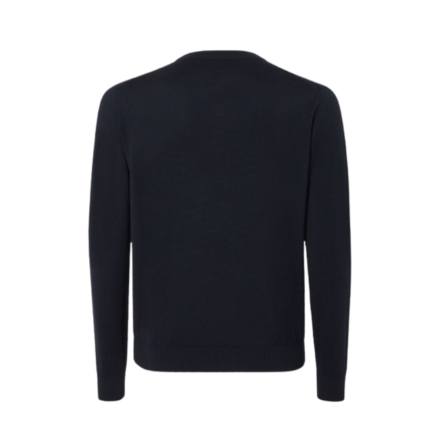Pull col rond FENDI laine bleu marine petit logo FF métal