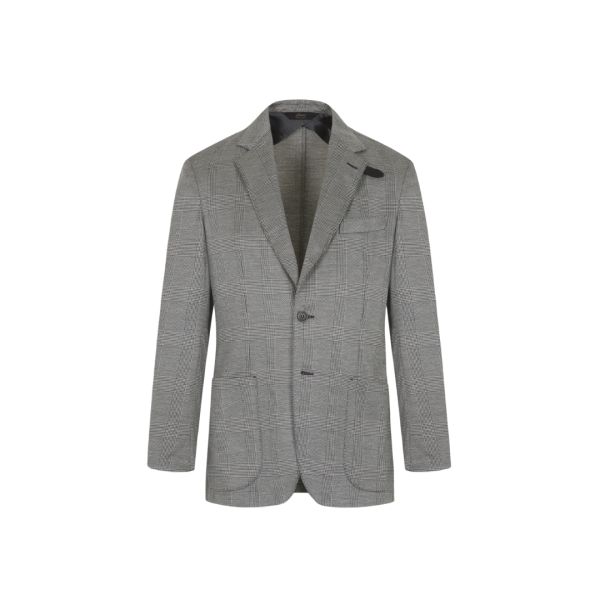 Veste droite BRIONI laine prince de galles col cuir