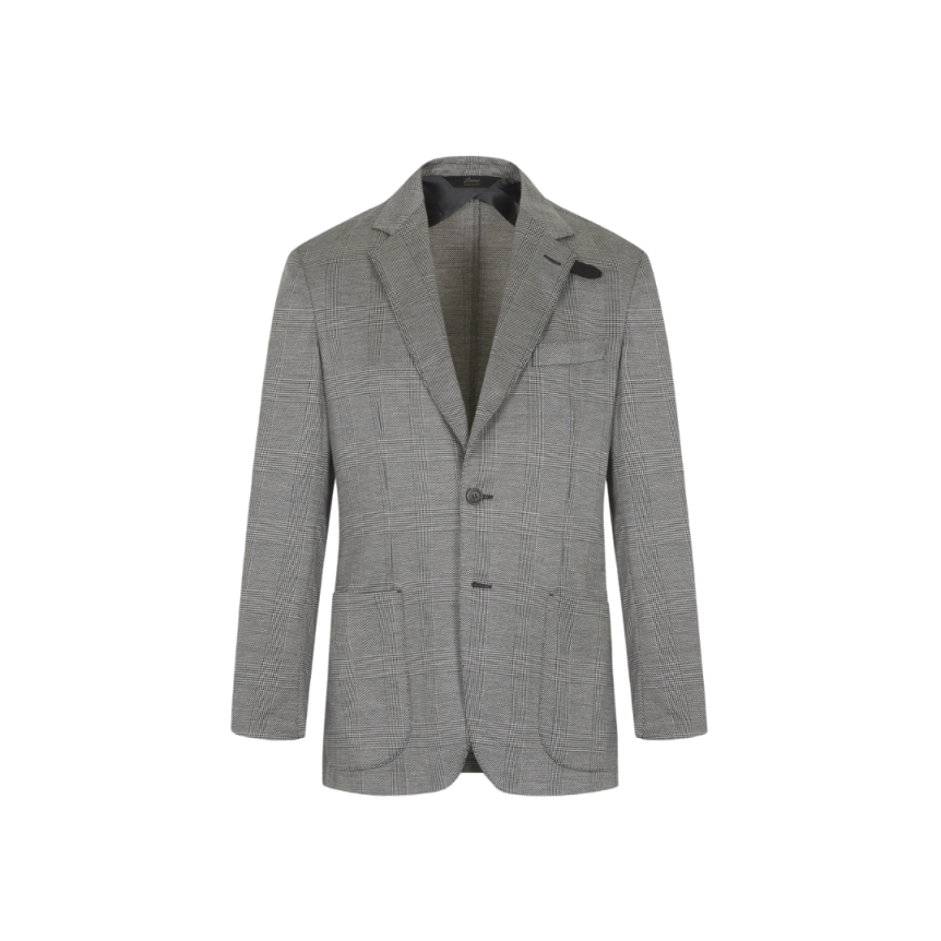 Veste droite BRIONI laine prince de galles col cuir