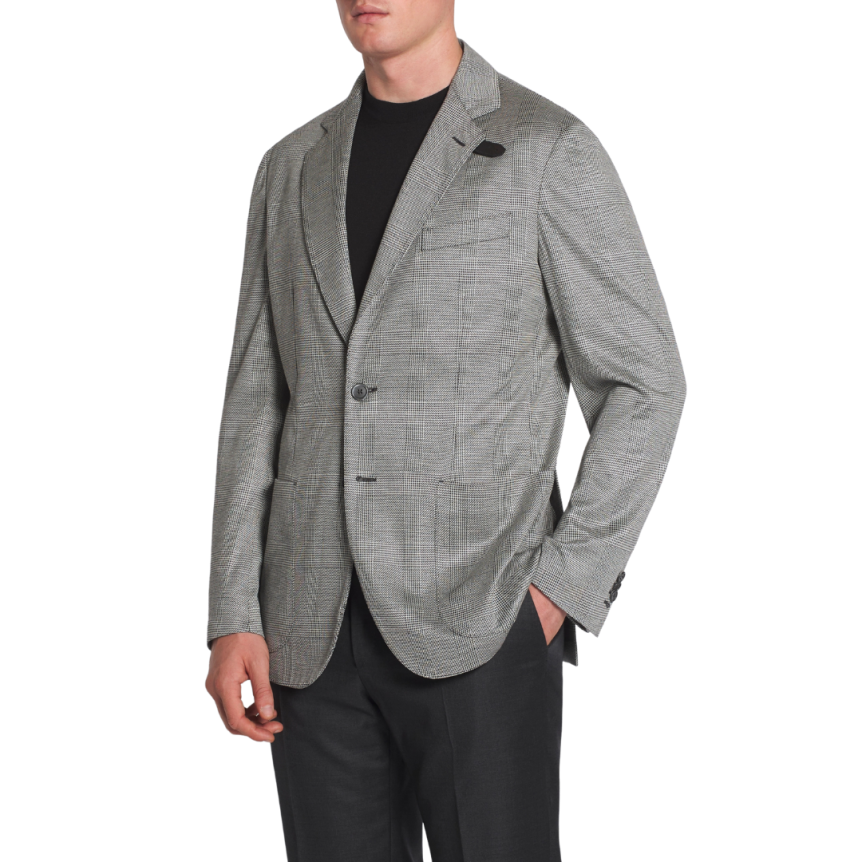 Veste droite BRIONI laine prince de galles col cuir
