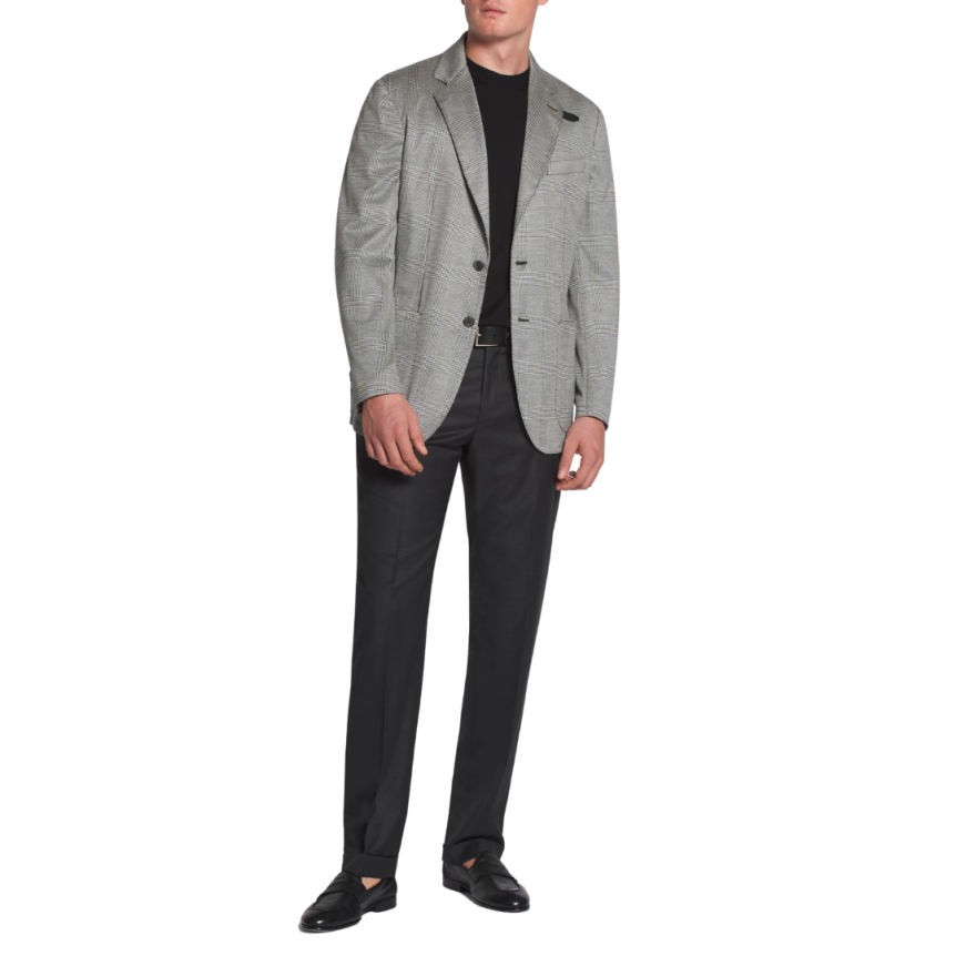 Veste droite BRIONI laine prince de galles col cuir