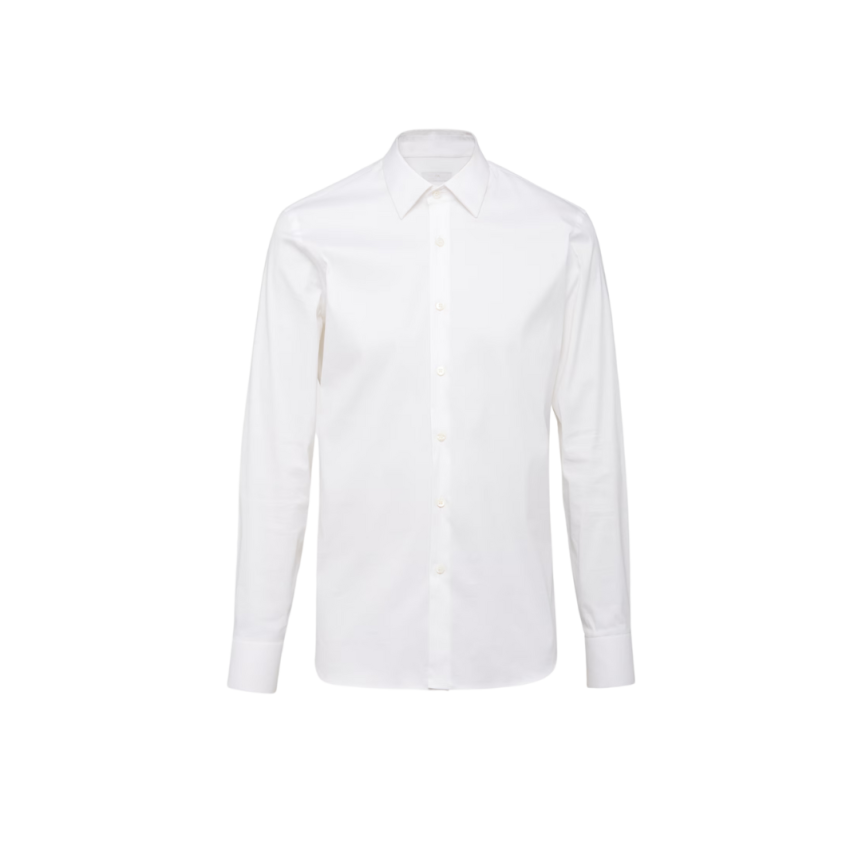 chemise PRADA cintrée popeline coton blanc col pointu