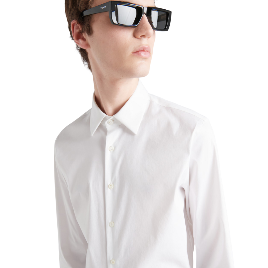 chemise PRADA cintrée popeline coton blanc col pointu