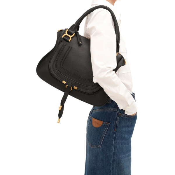 Sac porté épaule CHLOE Marcie cuir veau grainé noir