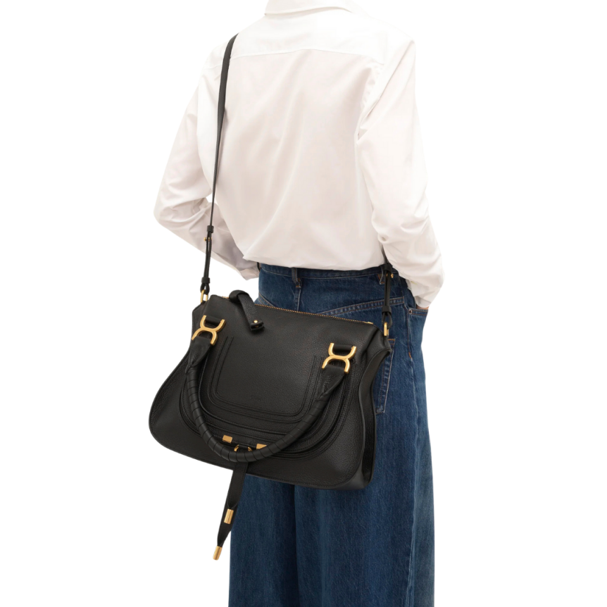 Sac porté épaule CHLOE Marcie cuir veau grainé noir