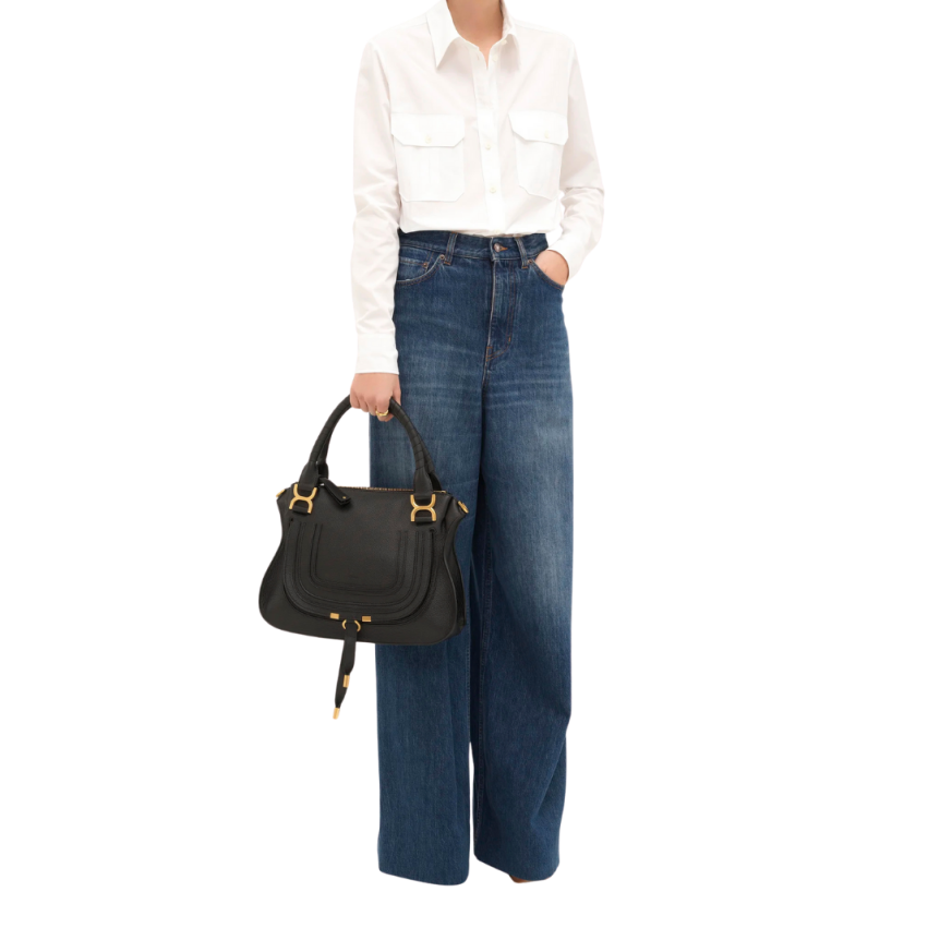 Sac porté épaule CHLOE Marcie cuir veau grainé noir