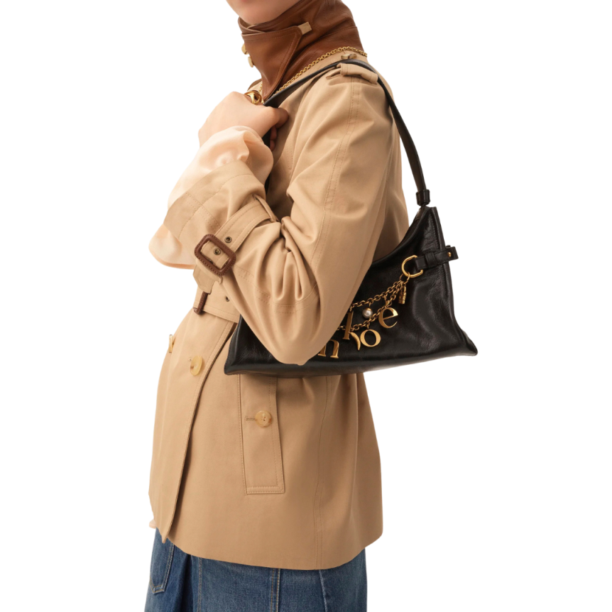 Sac porté épaule CHLOE Marcie cuir veau grainé noir