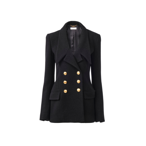 Veste Blazer CHLOE double boutonnage laine bouclée noire bouton doré