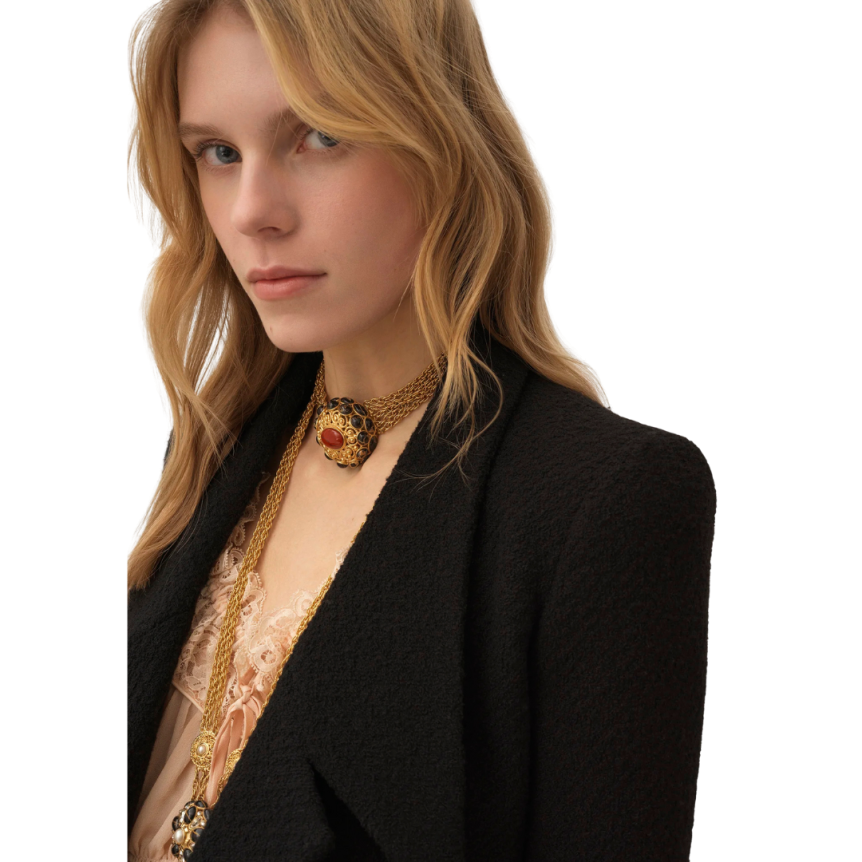 Veste Blazer CHLOE double boutonnage laine bouclée noire bouton doré