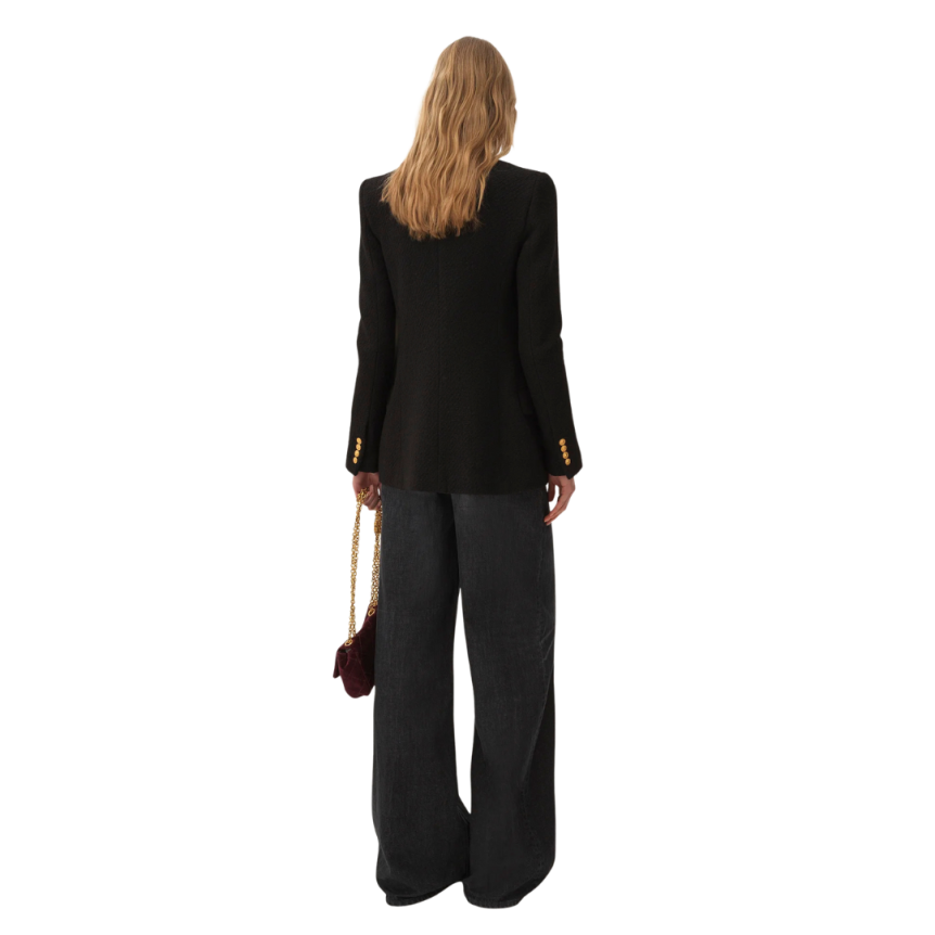 Veste Blazer CHLOE double boutonnage laine bouclée noire bouton doré