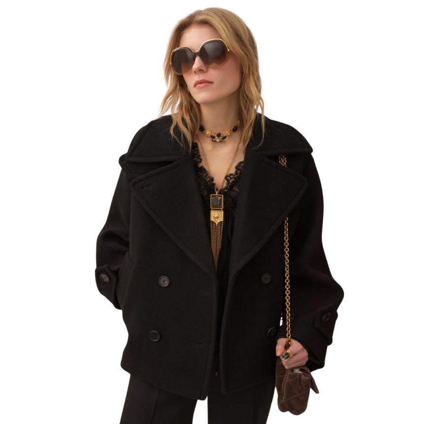 Manteau court CHLOE Caban oversize laine noire