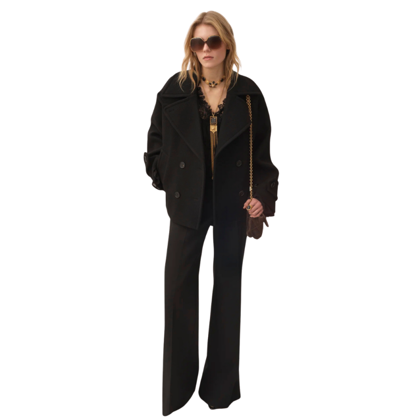 Manteau court CHLOE Caban oversize laine noire