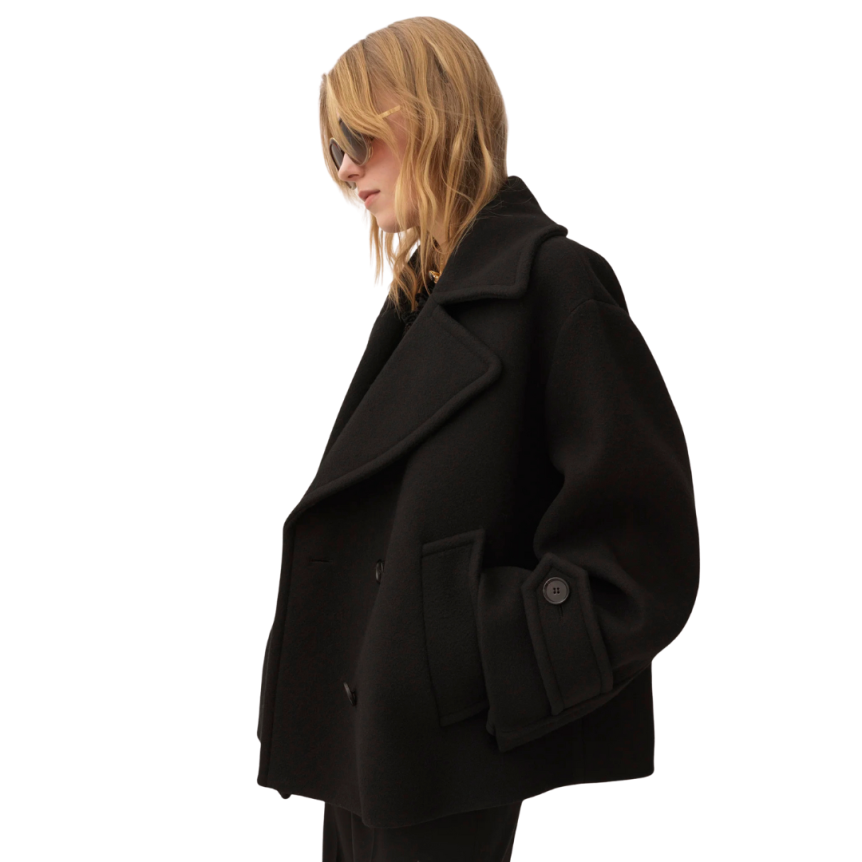 Manteau court CHLOE Caban oversize laine noire
